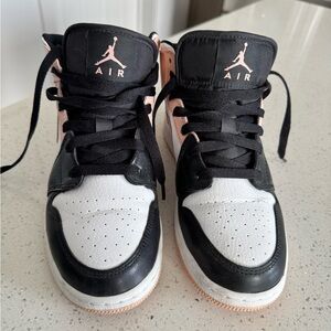 Nike Air Jordan 1 Mid Black White Pink Women's Athletic Shoes